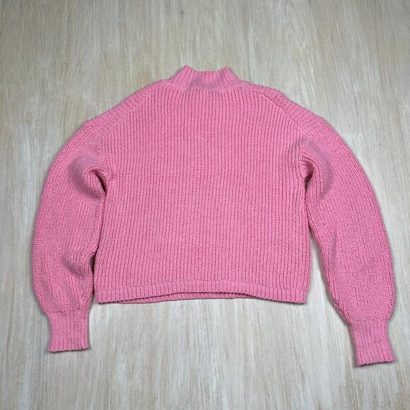 J Crew Pink Cotton Blend Cable Mock Neck Pullover Long Sleeve Sweater Medium - Picture 5 of 13